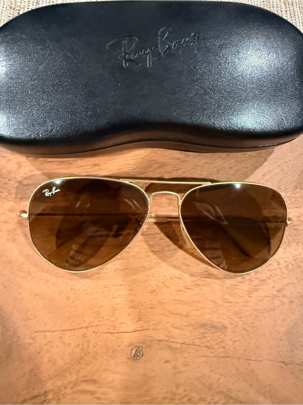 Ray-Ban Gold Aviator Sunglasses with Brown Lenses